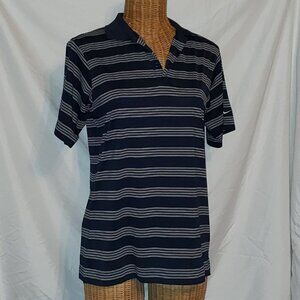EUC Ladies NIKE GOLF Dri-Fit Striped Polo in Blue & White - XL